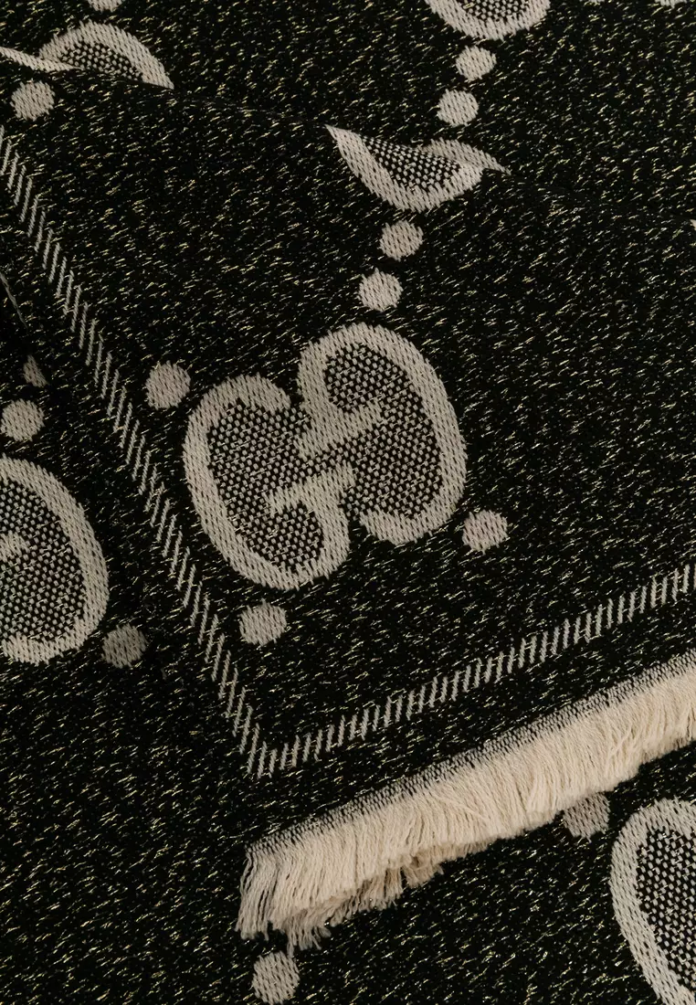Black / Ivory GG Wool Jacquard Scarf