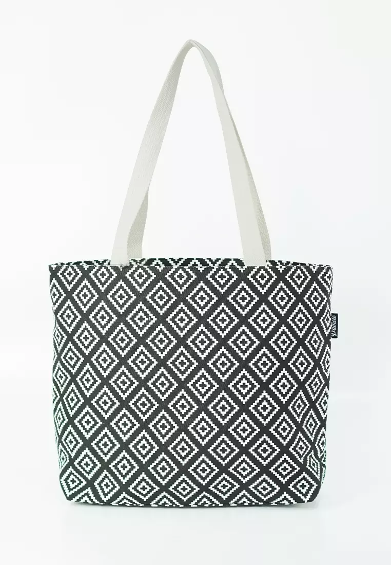 Pamole Tas Tote Bag Wanita Resleting Bahan Kanvas Kina Series - Tribal