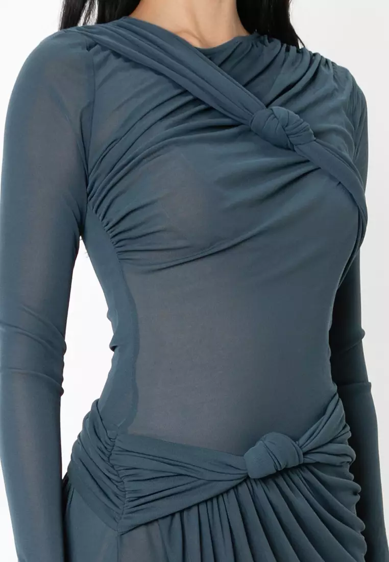 Asymmetric Knot Midi Dress