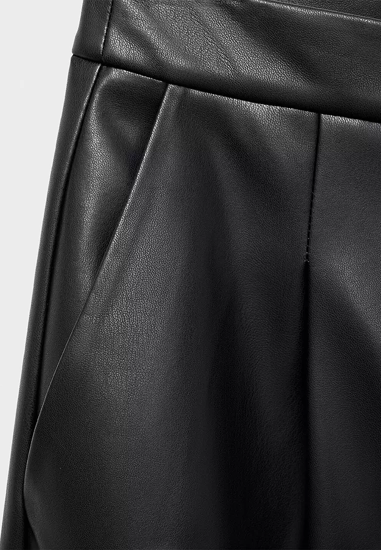 Leather-Effect Wide-Leg Trousers