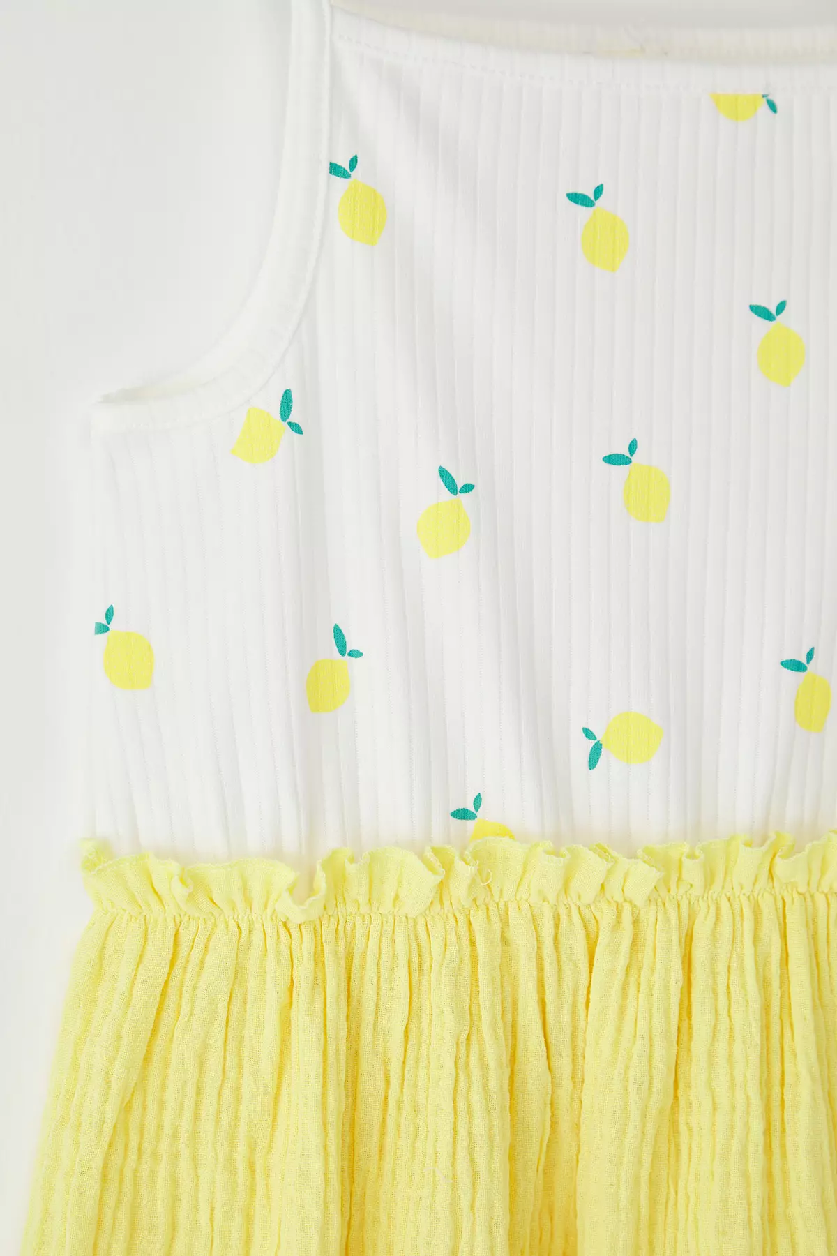 Yellow Girl's 100% Cotton Color Blocking Strap Mini Knitted Dress Tkdss25El00073