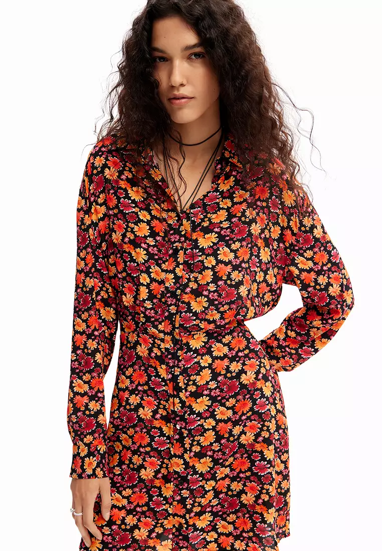 Desigual Woman Short floral shirt dress.