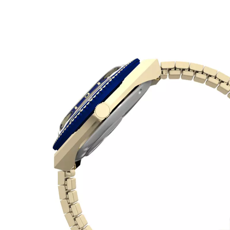 Jam Tangan Wanita Timex Q TW2V92400 Ladies Brilliant Blue Lapis Lazuli Stone Dial Gold Stainless Steel Strap