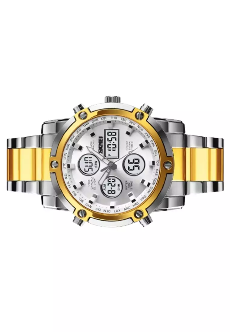 Jam Tangan Kasual Digital Analog Pria LED 1389 Waterproof 30M Strap Tali Material Stainless Steel TQ98 ORIGINAL