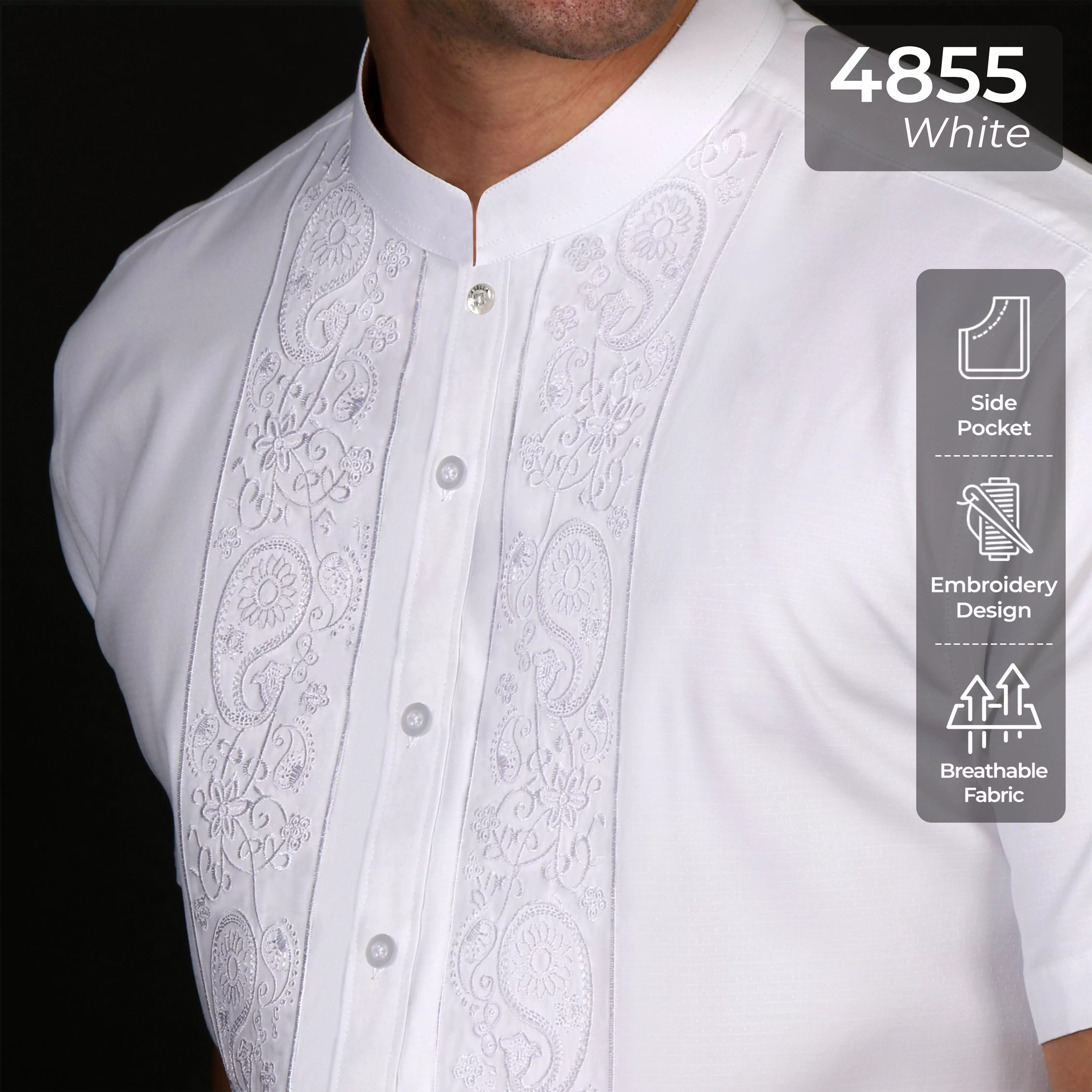 Casella Baju Koko Pria Lengan Pendek Exclusive | Baju Koko Putih Ibrahim Lengan Pendek 4855 White