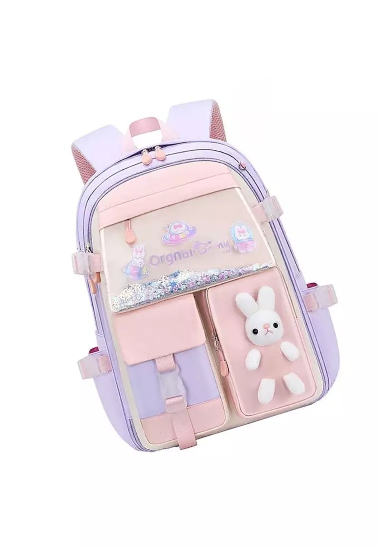 Afra Tas Ransel Sekolah Anak Wanita Cute Rabbit Large Storage Material Nylon ORIGINAL - Purple
