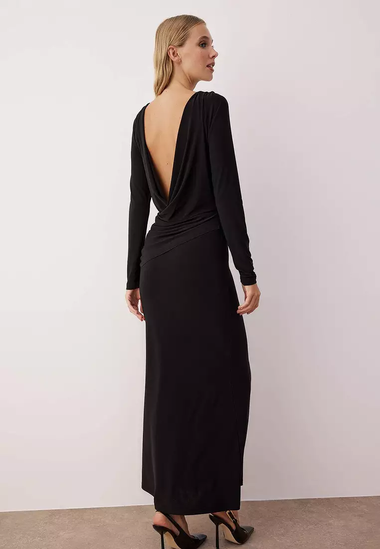 Buy Trendyol Black Plain Knit Sandy Maxi Unlined Graduation/Prom Dress ...