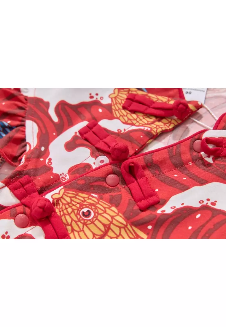 Ready Stock Carp Dragon Leap Girl Cheongsam Dress Baby Kids CNY Chinese New Year Outfit
