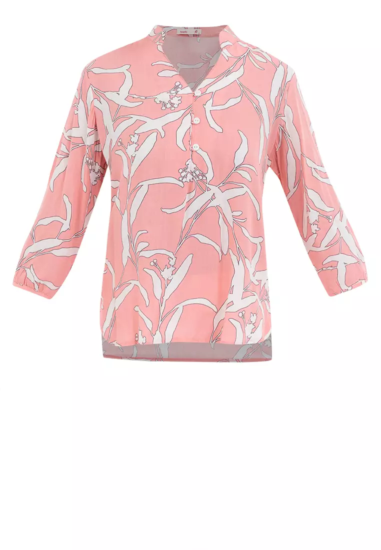 Arcelie Printed Mandarin Collar Shirt