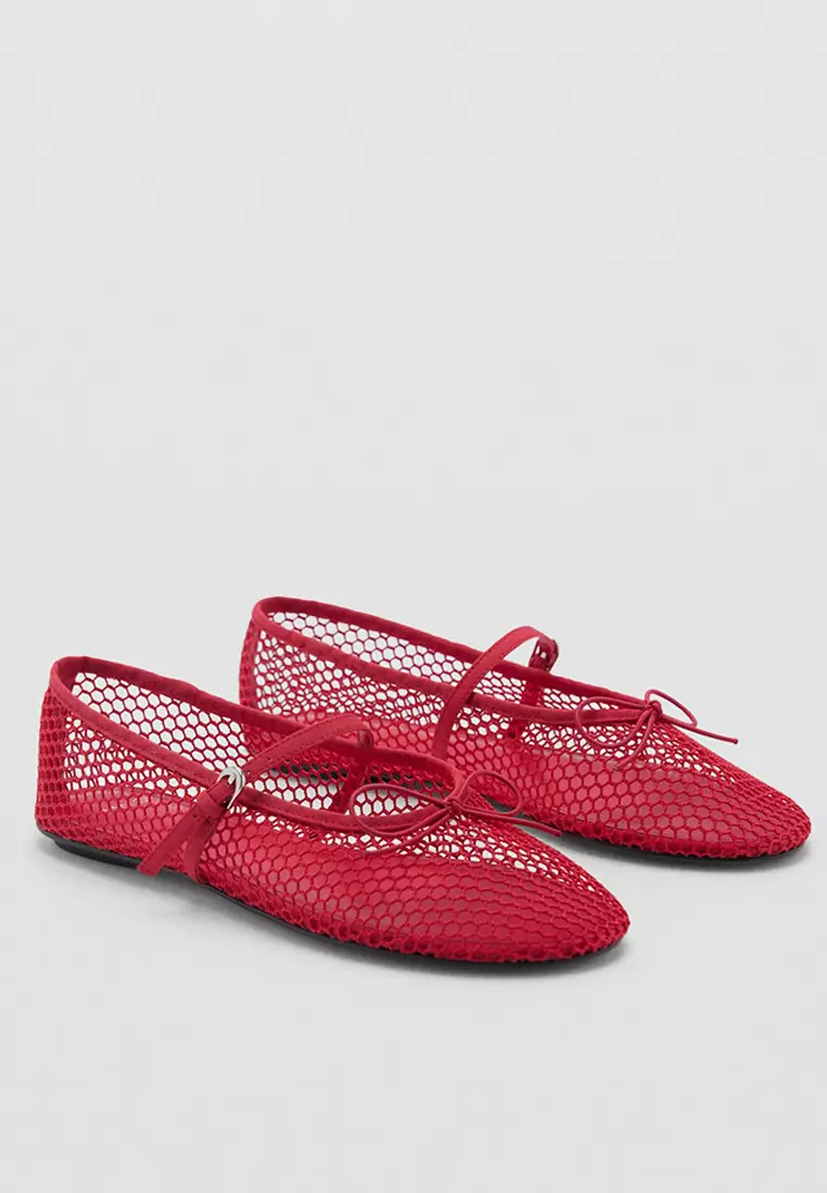 Mesh Ballet Flats with Strap and Buckle
