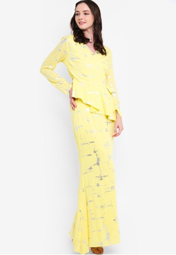 Draped Kurung Set from Lubna in Yellow
