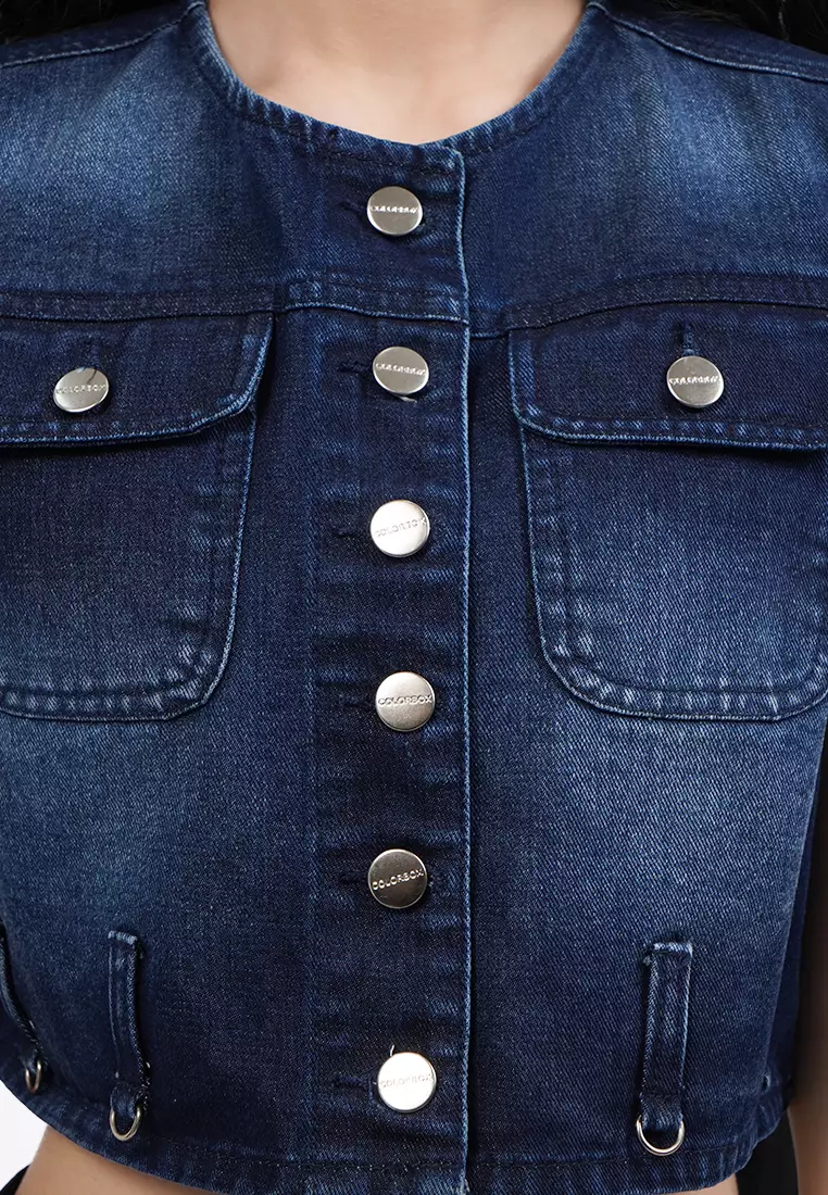 Button Up Denim Cropped Top