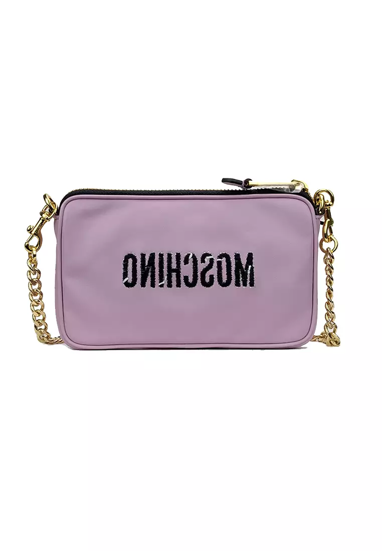 Moschino Couture Teddy Embroidered Chain Crossbody Bag Soft Lilac A7525