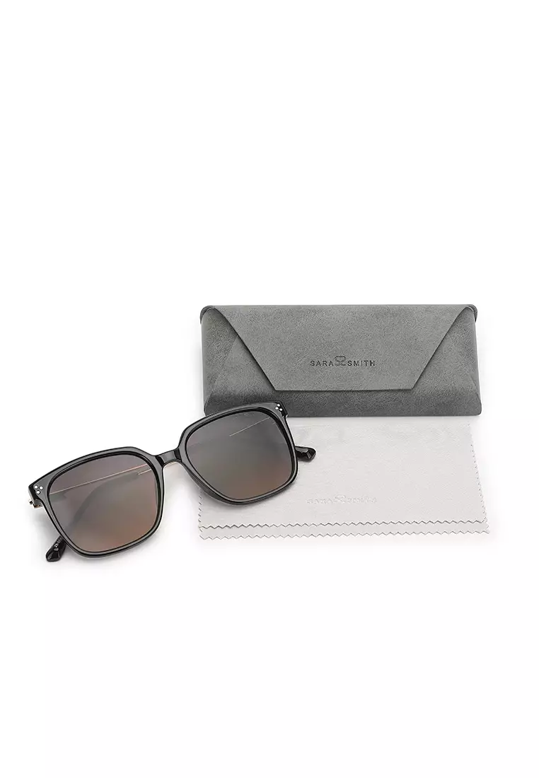 Unisex Fashion Sunglasses - Glossy Black / Grey-Orange