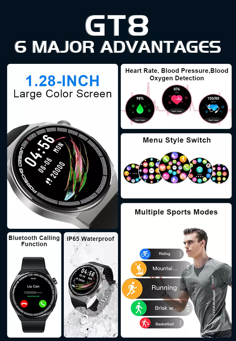 Smart Watch GT8 Hot Sale New Wireless Charger Full Touch Screen Jam Tangan Pintar