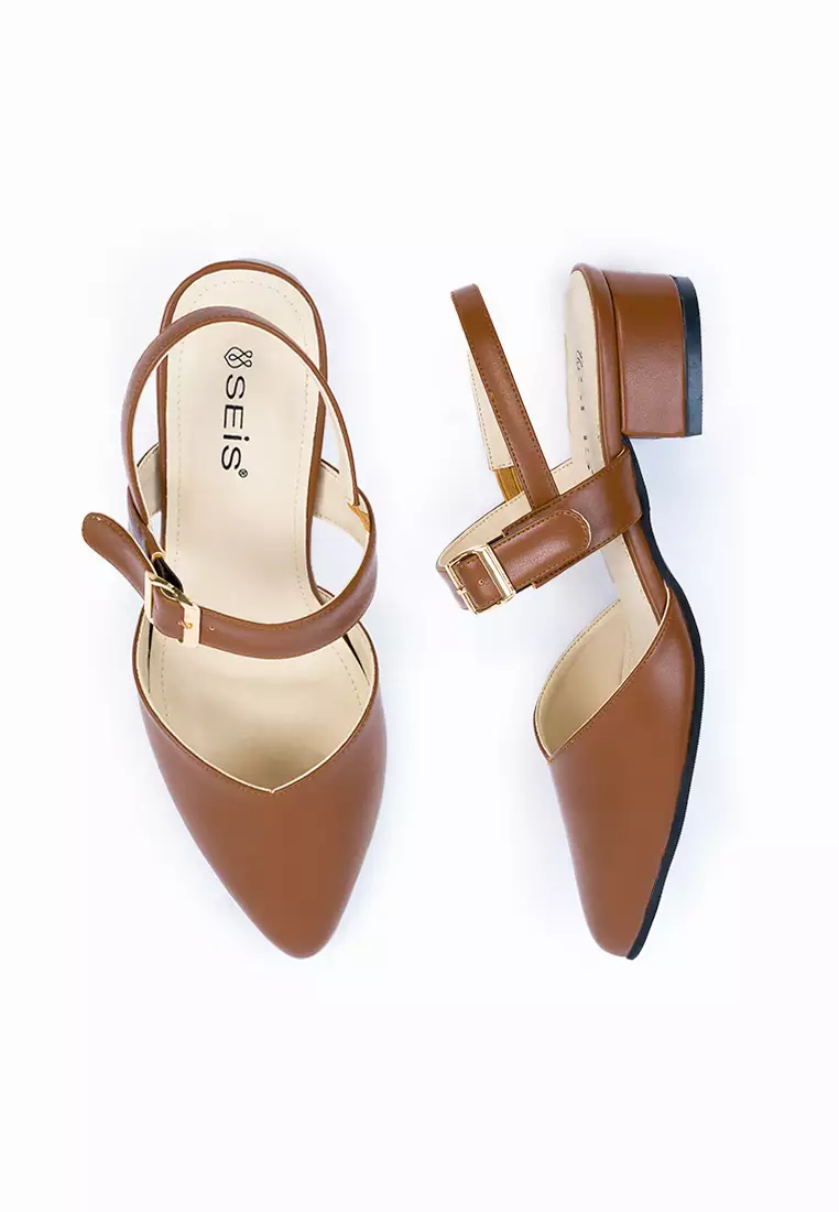 SEIS shoes Zoya Mules Wanita Heels 3 cm BROWN