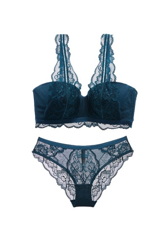 Buy W Excellence Premium Blue Lace Lingerie Set Bra And Underwear Online Zalora Malaysia
