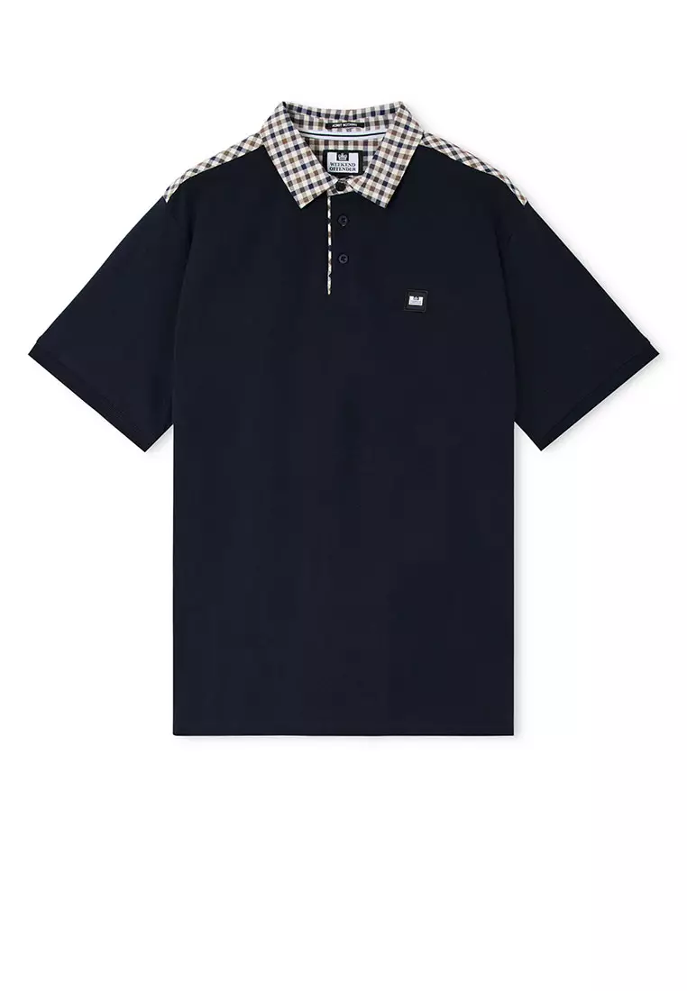 MENS NAVY COSTA MID HOUSE CHECK COLLAR POLO
