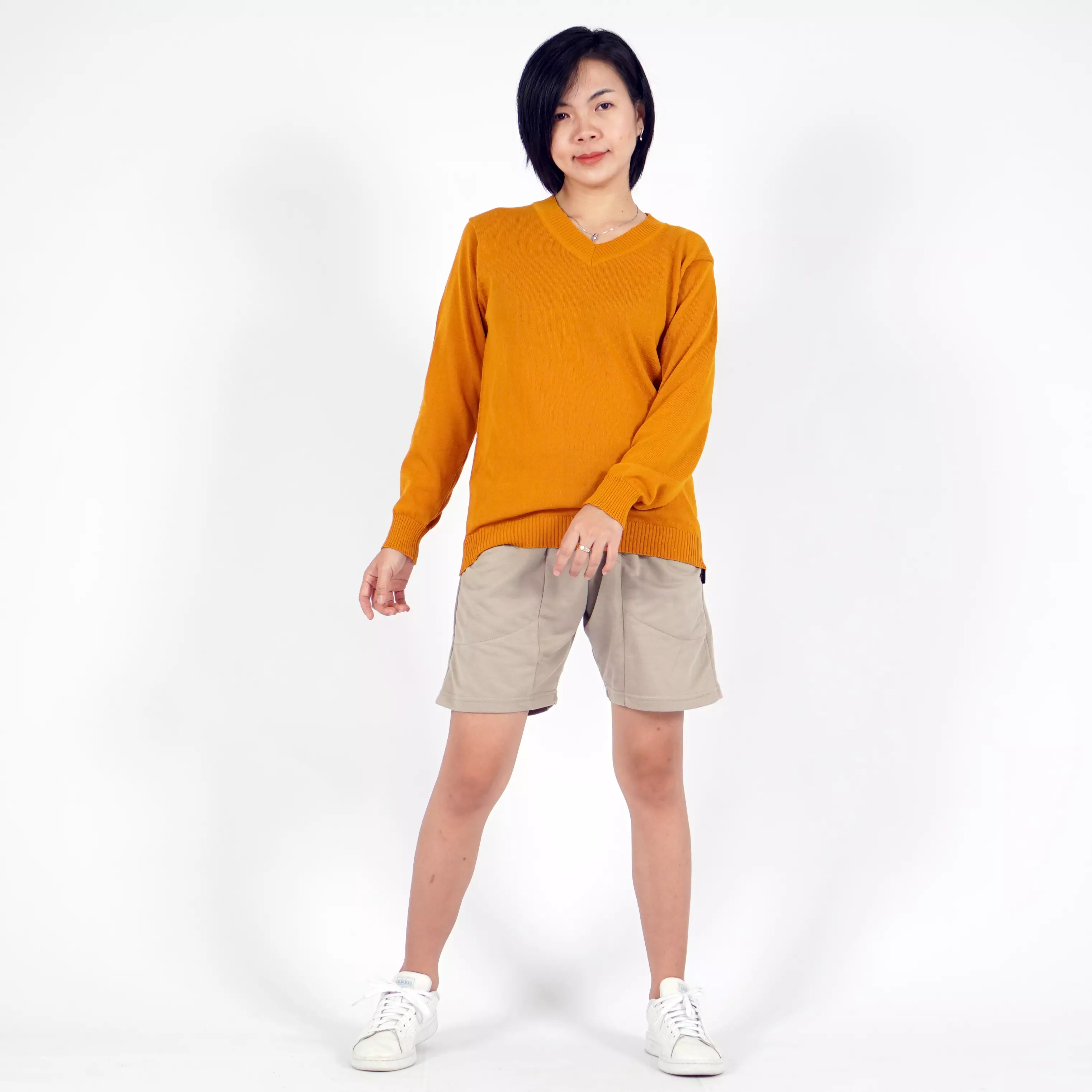  Vanessa Knit Outer Rajut Leher V Neck Sweater Rajut Wanita - CARAMEL