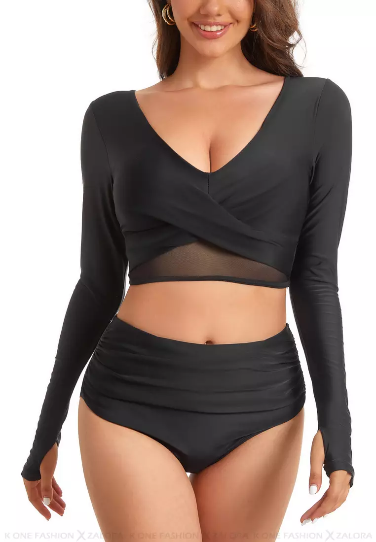 (2pcs) Sexy Mesh Long-Sleeved Bikini Swimsuit