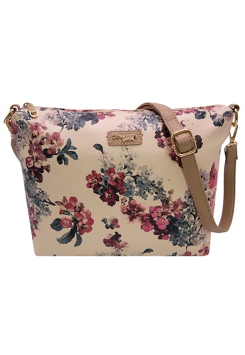 STRAWBERRY QUEEN 紅色 and 米褐色 Strawberry Queen Flamingo Sling Bag (Floral E, Beige) 182C9ACF5598D7GS_1