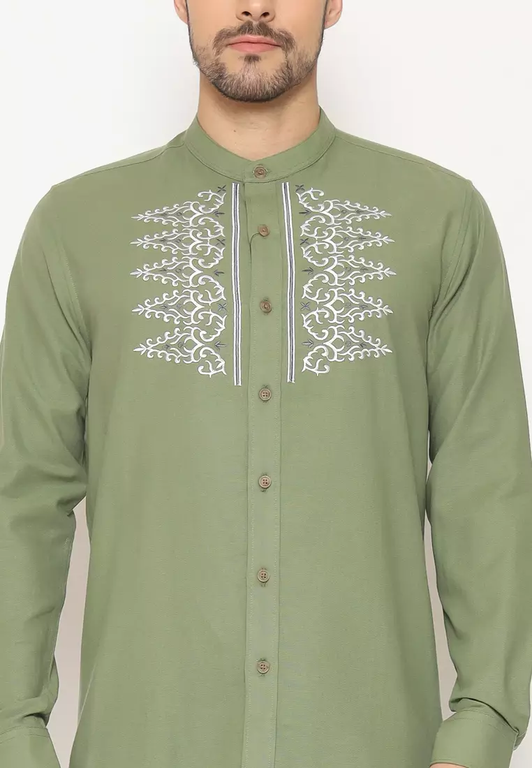 MAGINOT ALRIZA OLIVE BORDIR Koko Slim Fit Lengan Panjang