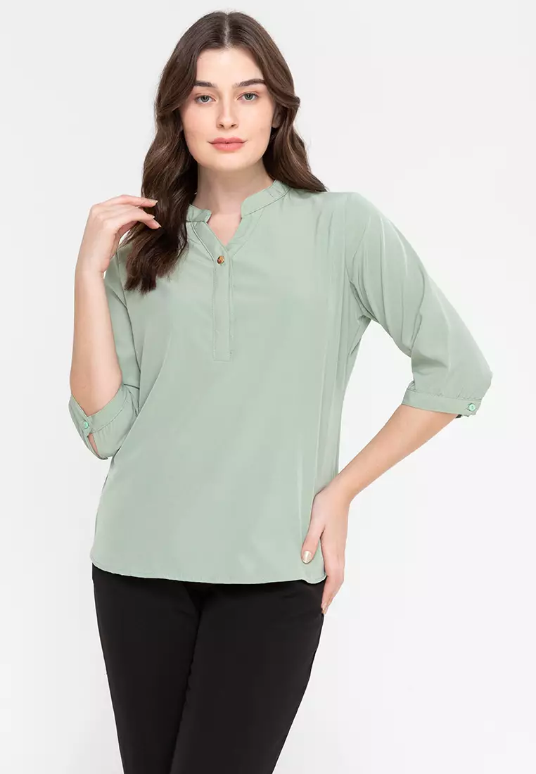 Lars Mandarin Collar 3/4 Sleeve Top