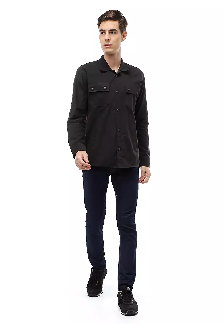 Clover Outerwear Jacket Pria Simple Design Material Canvas Suede ORIGINAL - Black