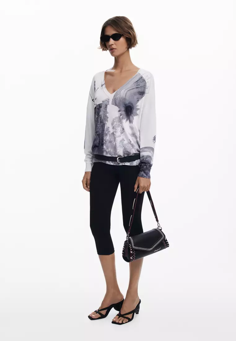 Medium faux leather effect bag with stitching