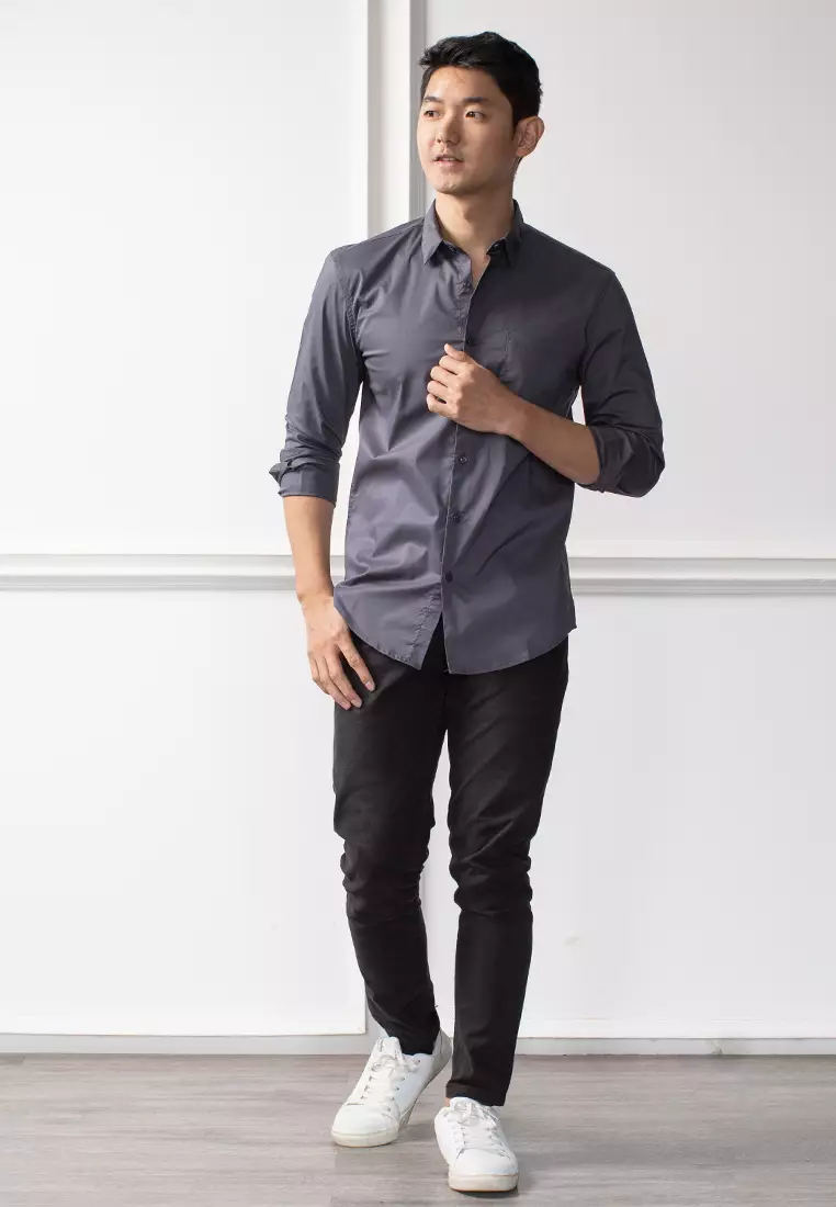 Kemeja tangan panjang Formal Stretch oxcon Charcoal