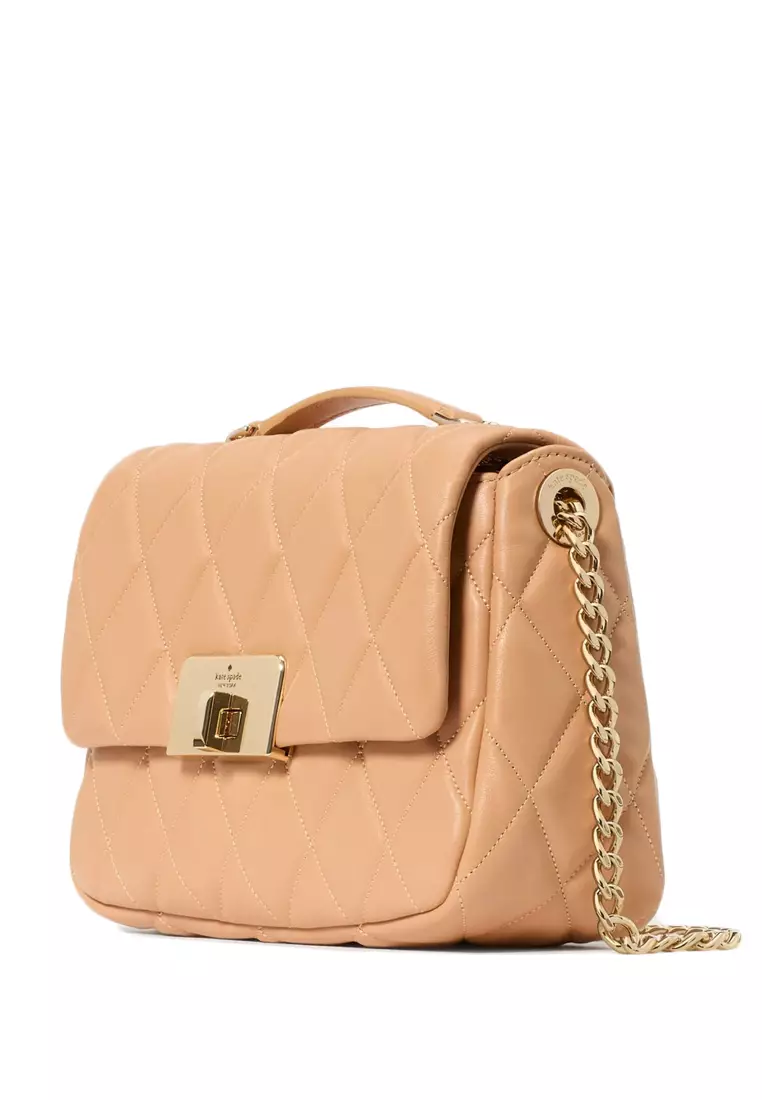 Carey Quilted Small Flap Crossbody - Tiramisu Mousse