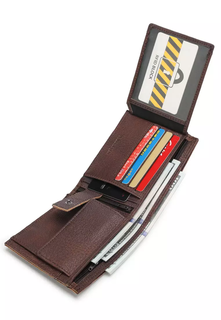 Kulit Genuine Dompet Pendek Pria (Men's RFID Genuine Leather Tri Fold Center Flap Short Wallet With Coin Compartment)