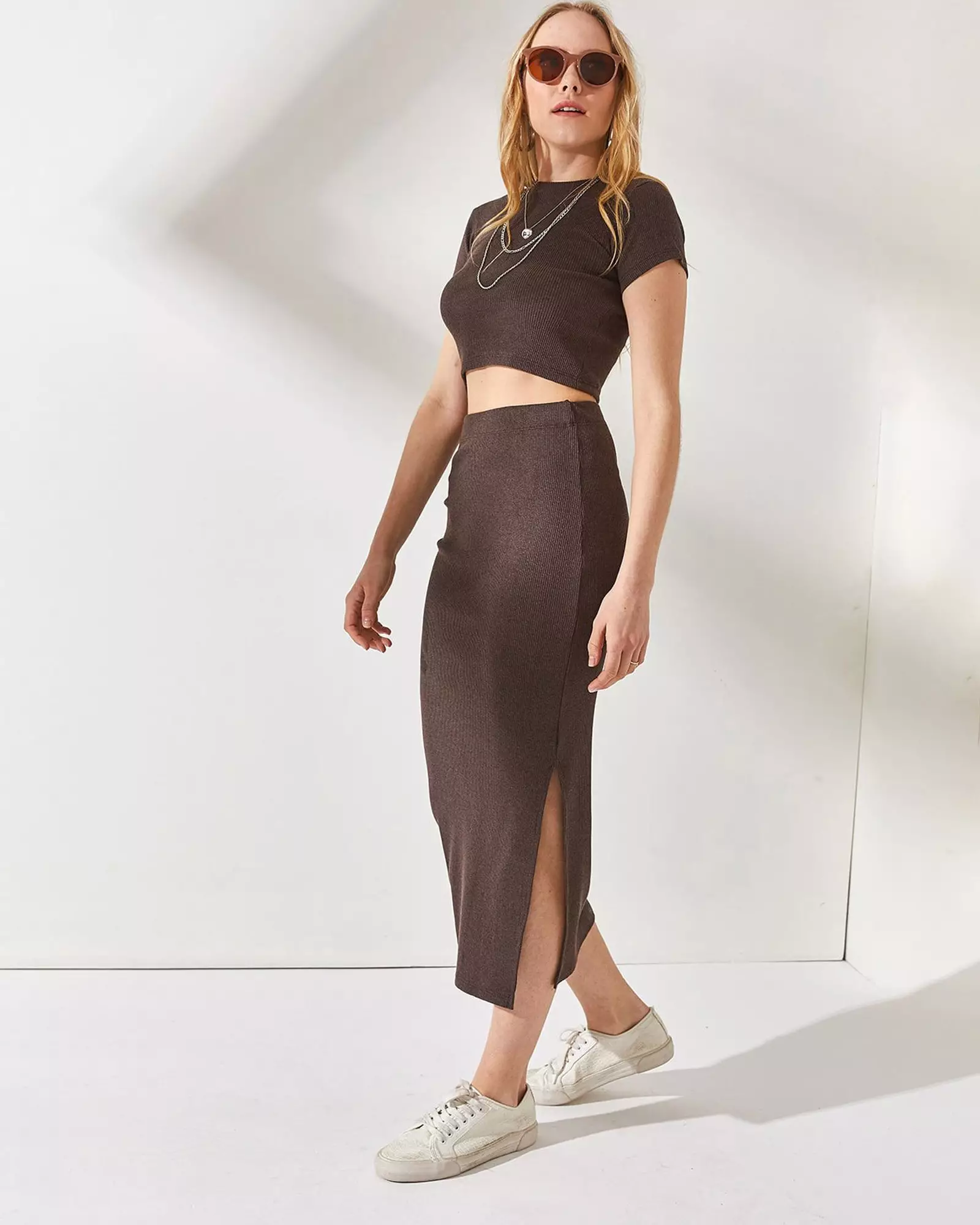 Short Sleeve Slit Skirt Lycra Suit