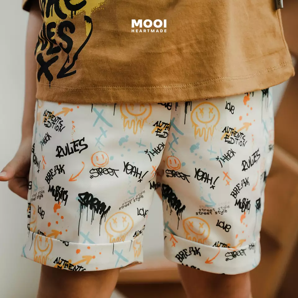 Mooi Setelan Anak Kaos Anak Tshirt Street Graffiti Set - Ginger Brown