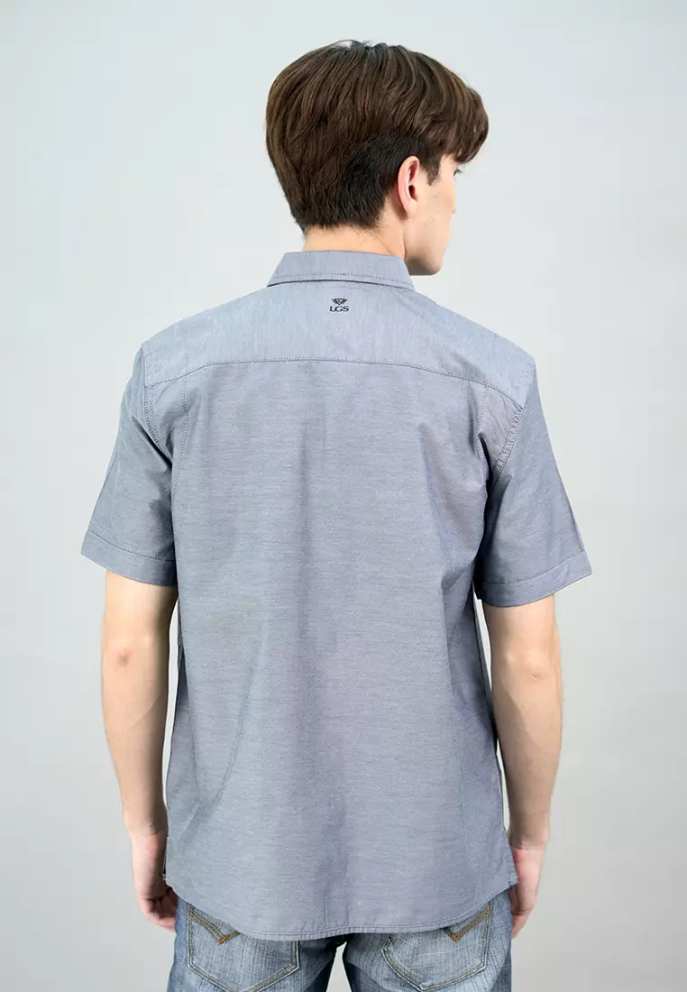 LGS - Kemeja Casual Pria Lengan Pendek Motif Tekstur Polos Reguler Fit Warna Abu-Abu - CSH.271.S1097.200.C