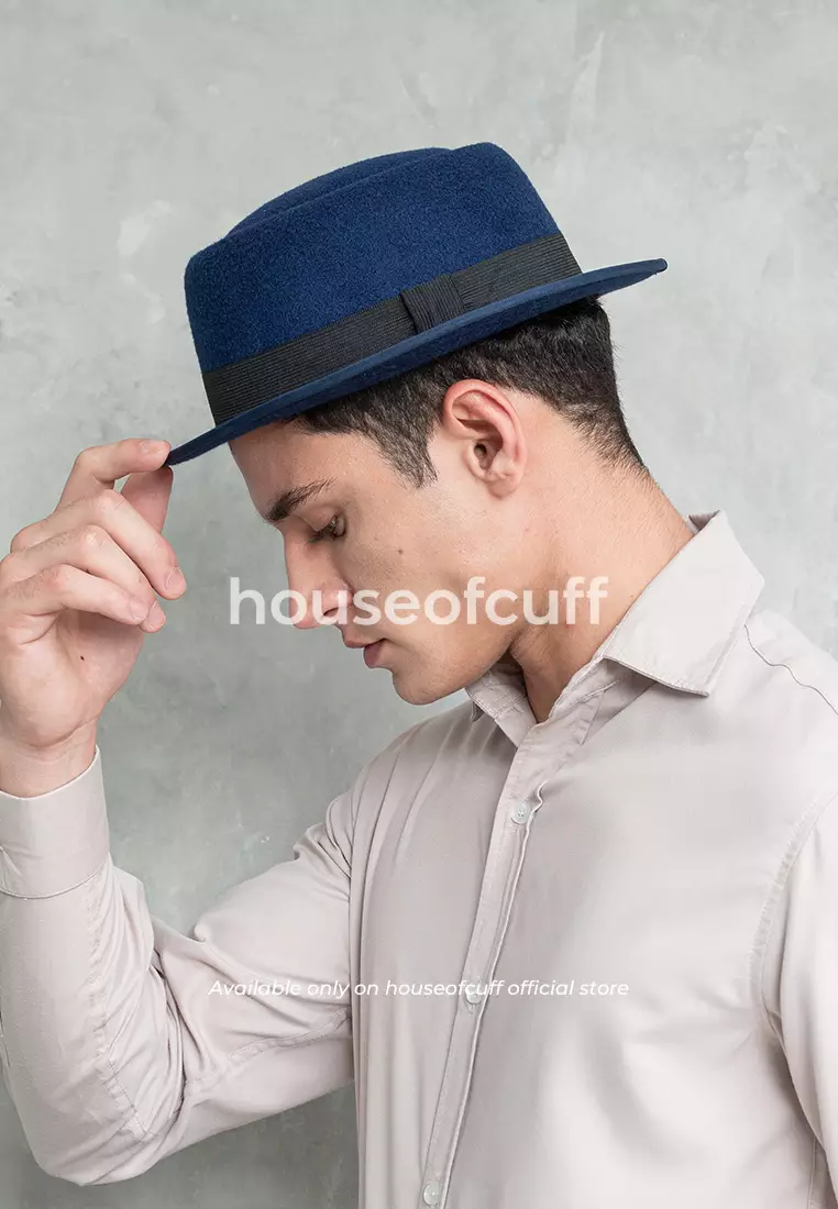Topi Pork Pie Hat Fedora Biru