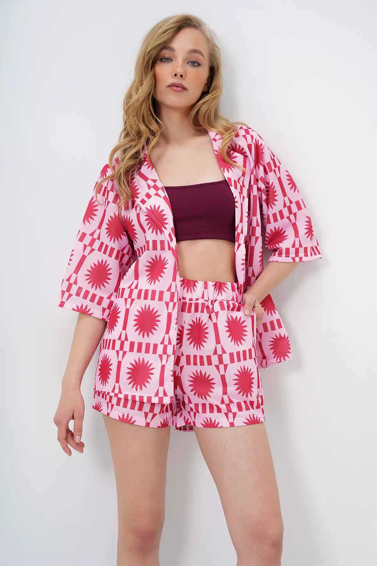 Patterned Shirt & Shorts Set