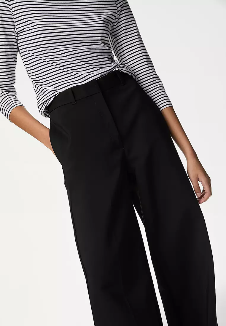 Cotton Blend Wide Leg Chinos