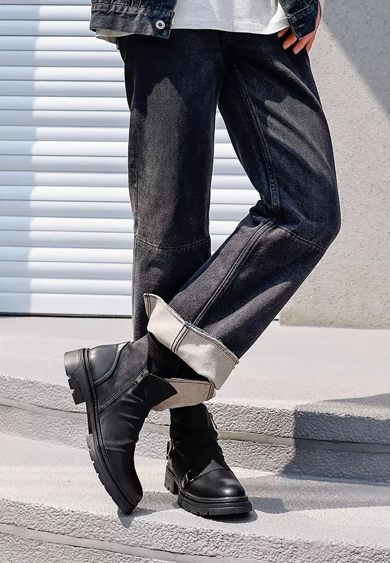 Platform Side Zipper Utility Boots KB26M01