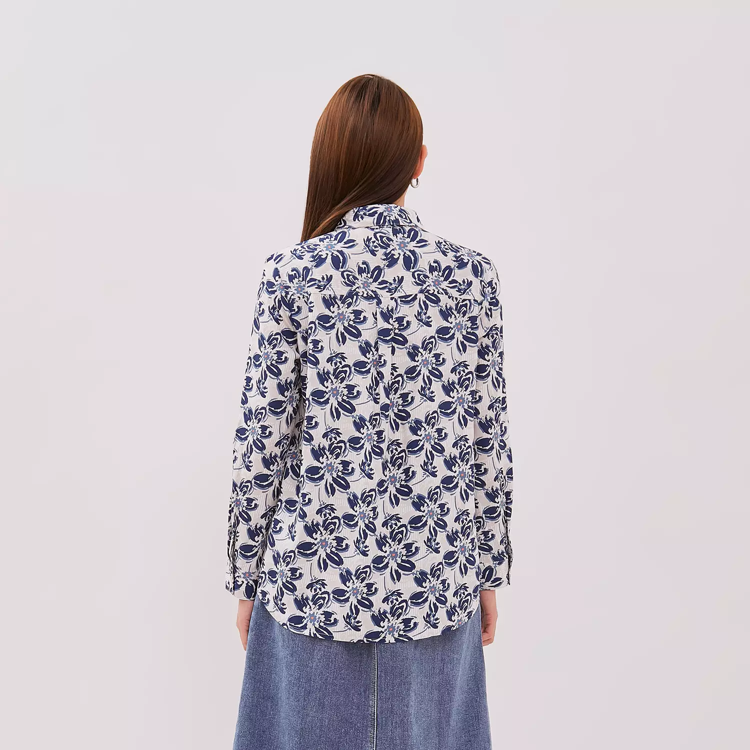 DUST Kemeja Flower Aster Navy ECOVERO™️(D.116464)
