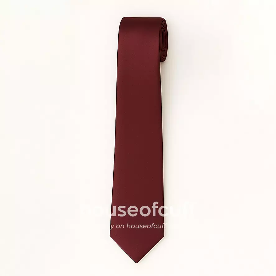 Houseofcuff dasi panjang dasi kupu pocket square satin Burgundy