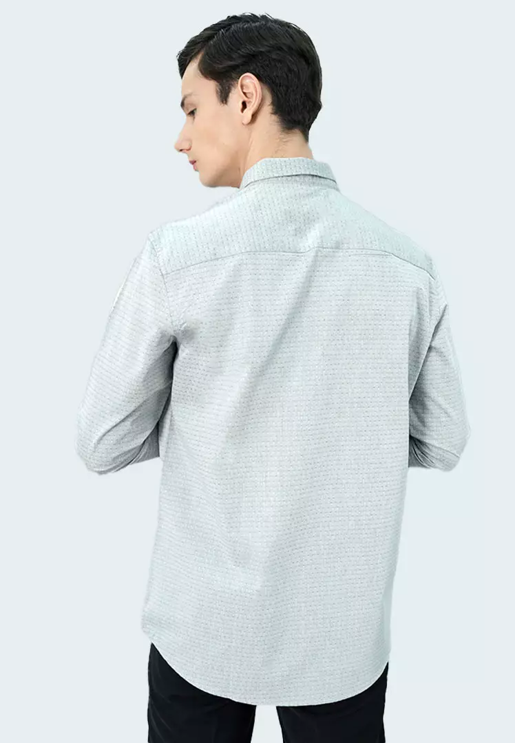 Johnwin - Kemeja Formal - Kemeja Motif - Lengan Panjang Slim Fit Putih