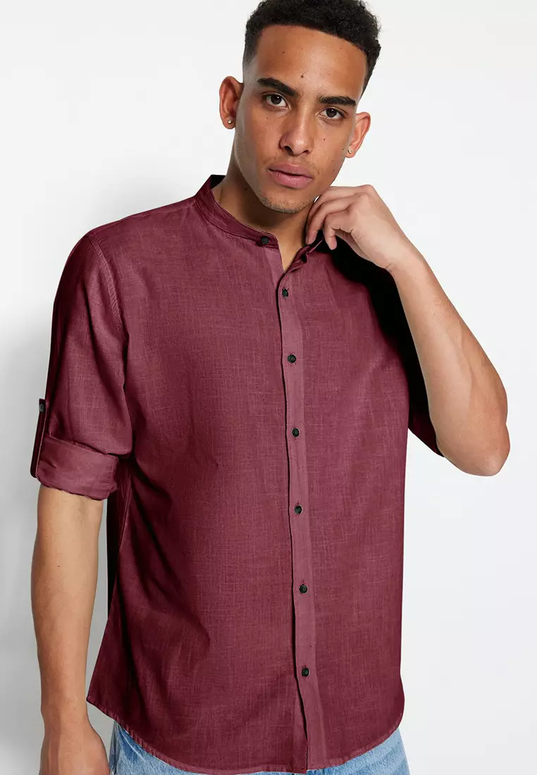 Slim Fit Grandad Collar Shirt