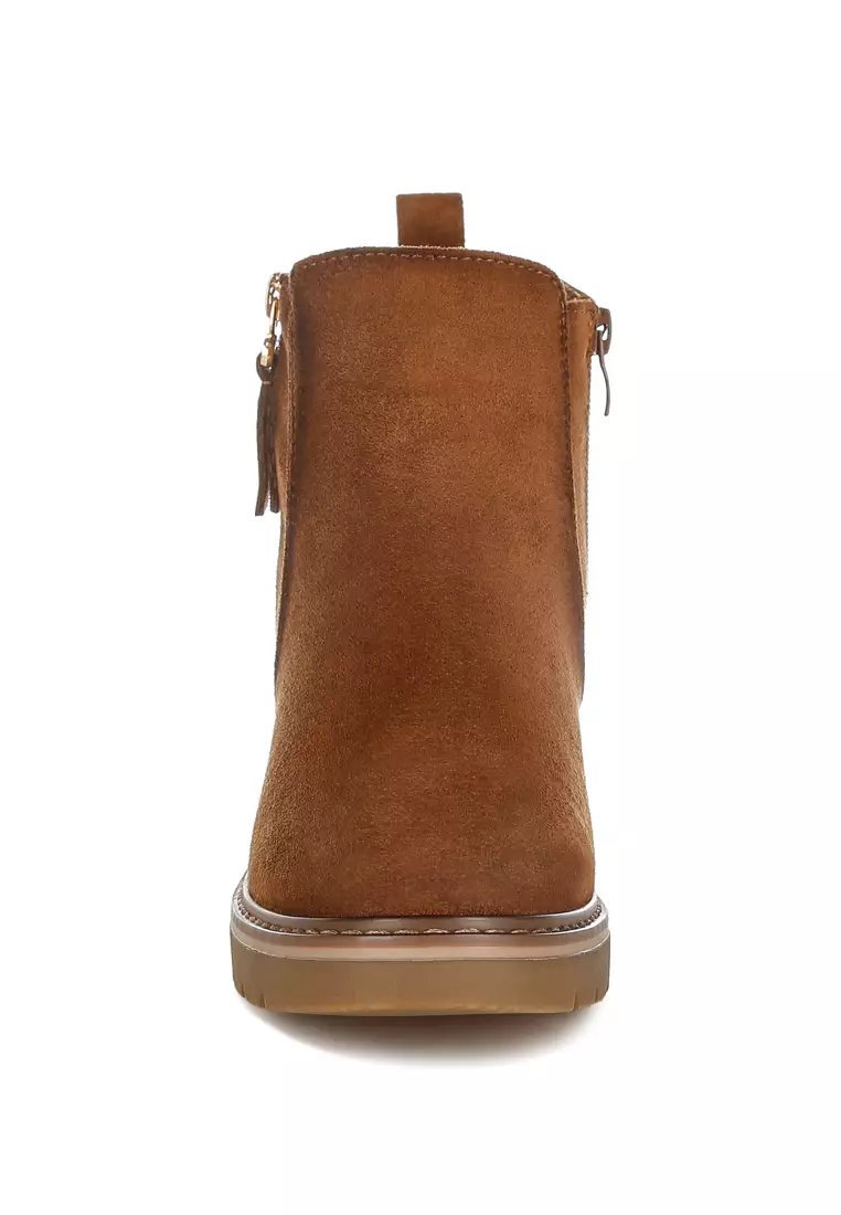 Sepatu Bot Ritsleting Microfiber Warna Coklat