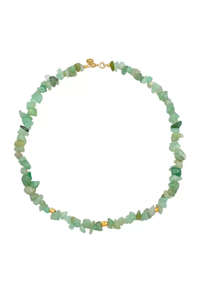 Kalung Perhiasan Perak 925 Wanita Choker Timeless Trend Aventurine Stones Gold Plated