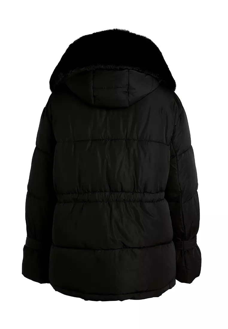 Black Long Puffer Jacket Hoodie