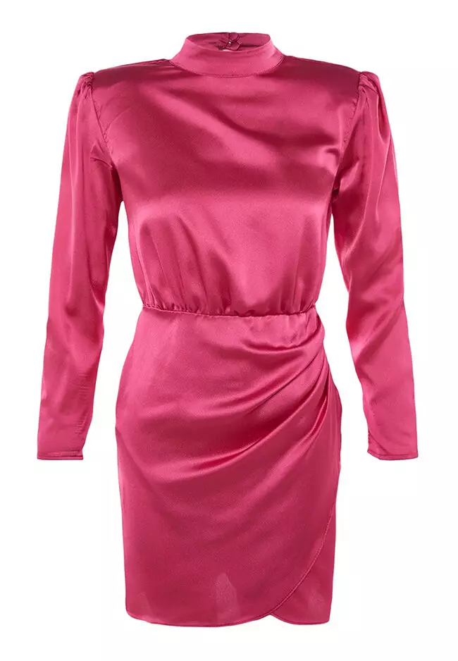 Buy Trendyol High Neck Satin Dress 2024 Online | ZALORA Singapore