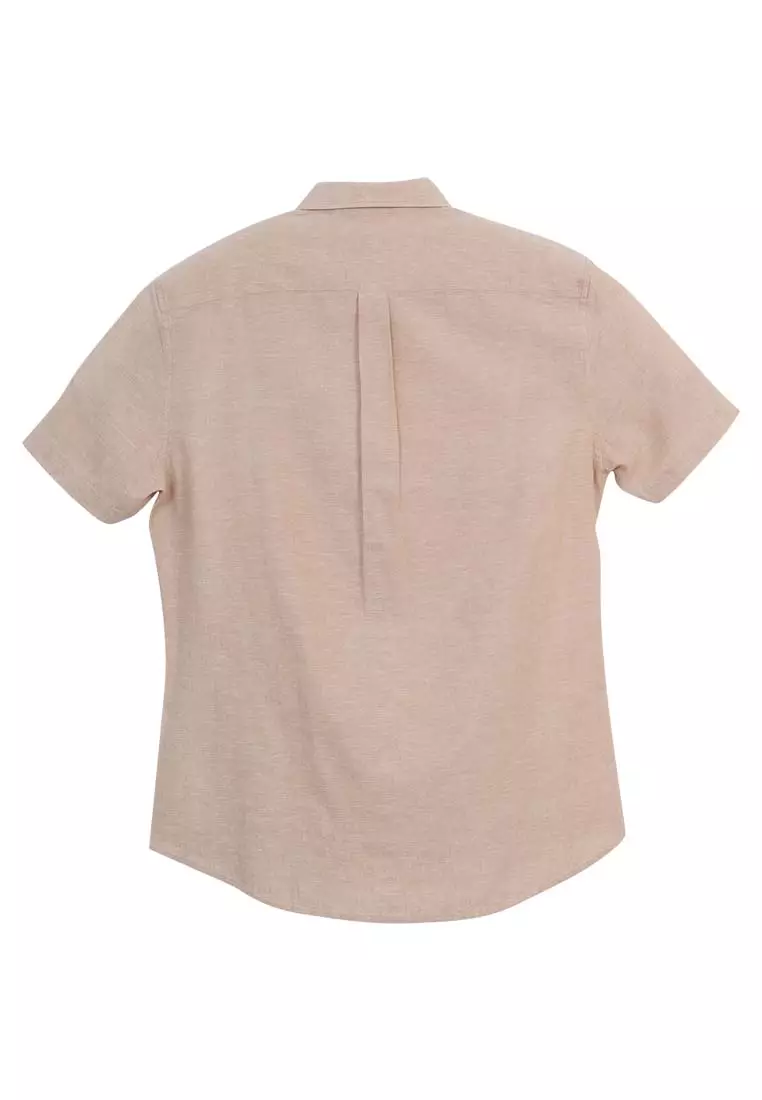 Men's Small Frog Linen Cotton Poplin Short Sleeves Slim Fit Shirt