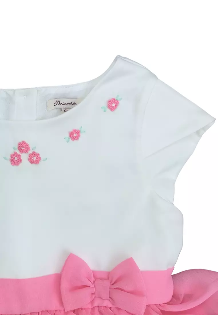 Sophie Girl Pink Party Dress Tiered Skirt with Embroidered Flowers