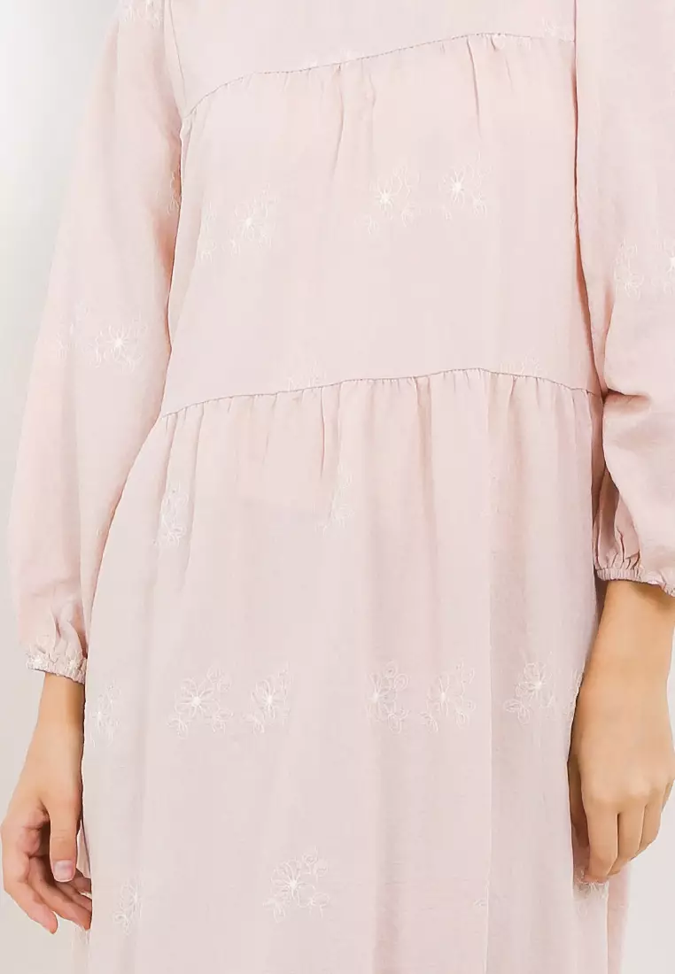 L/S Emb Tier Long Dress